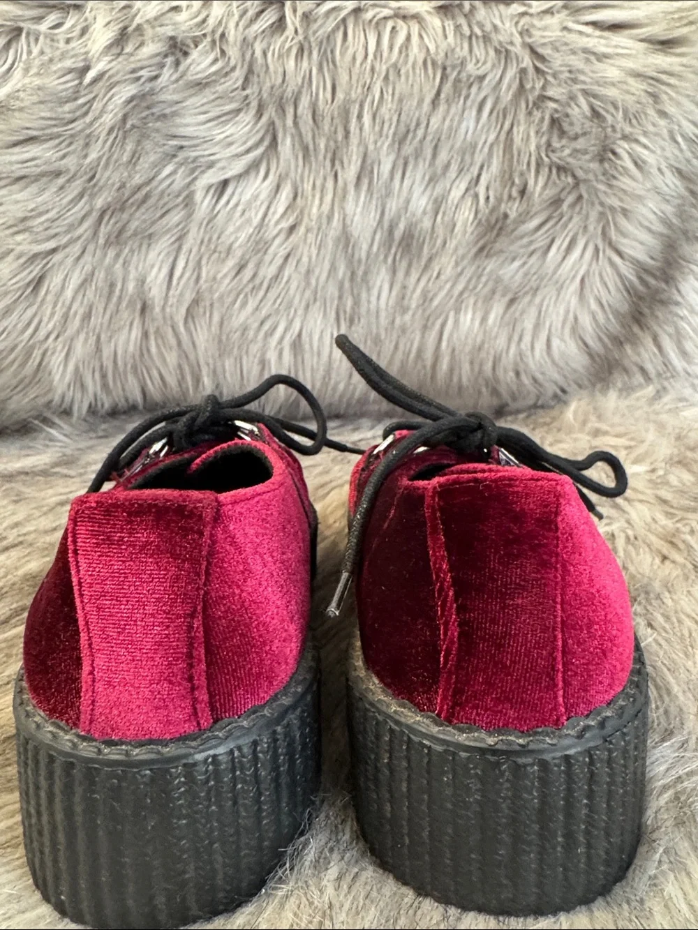 T.U.K Burgundy Velvet Platform Creepers with Black Sole Size 7 W